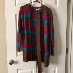Beautiful brown pink and blue tunic length sweater
